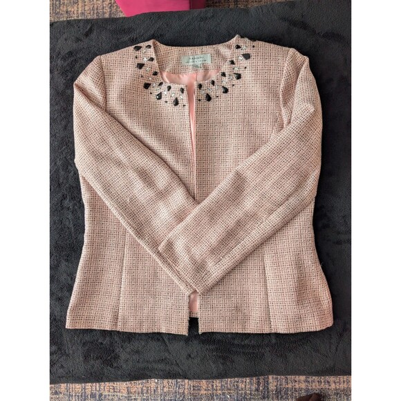 Tahari ASL Beaded Collar Pink Tweed Open Front Blazer Suit Jacket W Sz 14 Prep - Picture 5 of 15